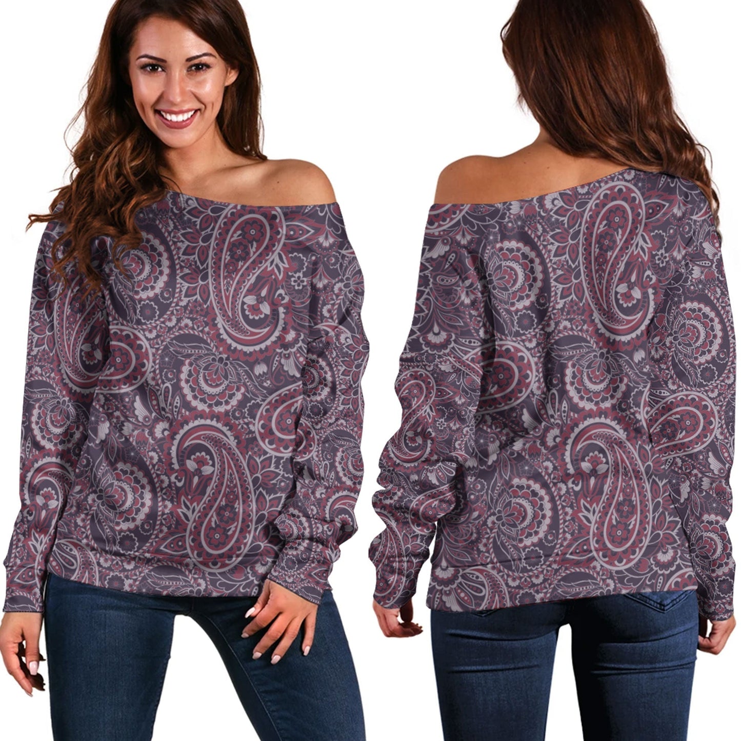 Paisley Bandana Pattern Seamless Off Shoulder Sweaters Ver.135 RLT13
