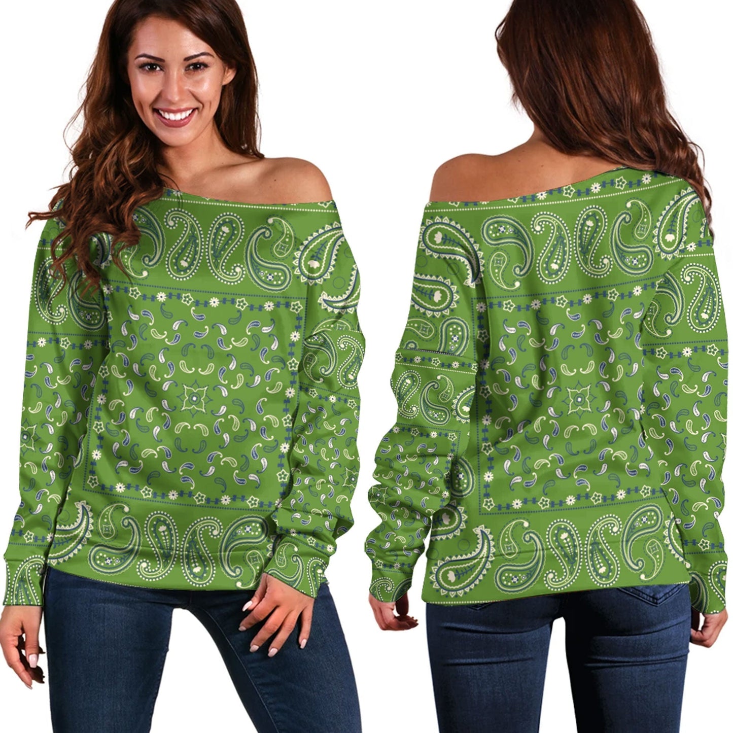 Paisley Bandana Pattern Seamless Off Shoulder Sweaters Ver.152 RLT13
