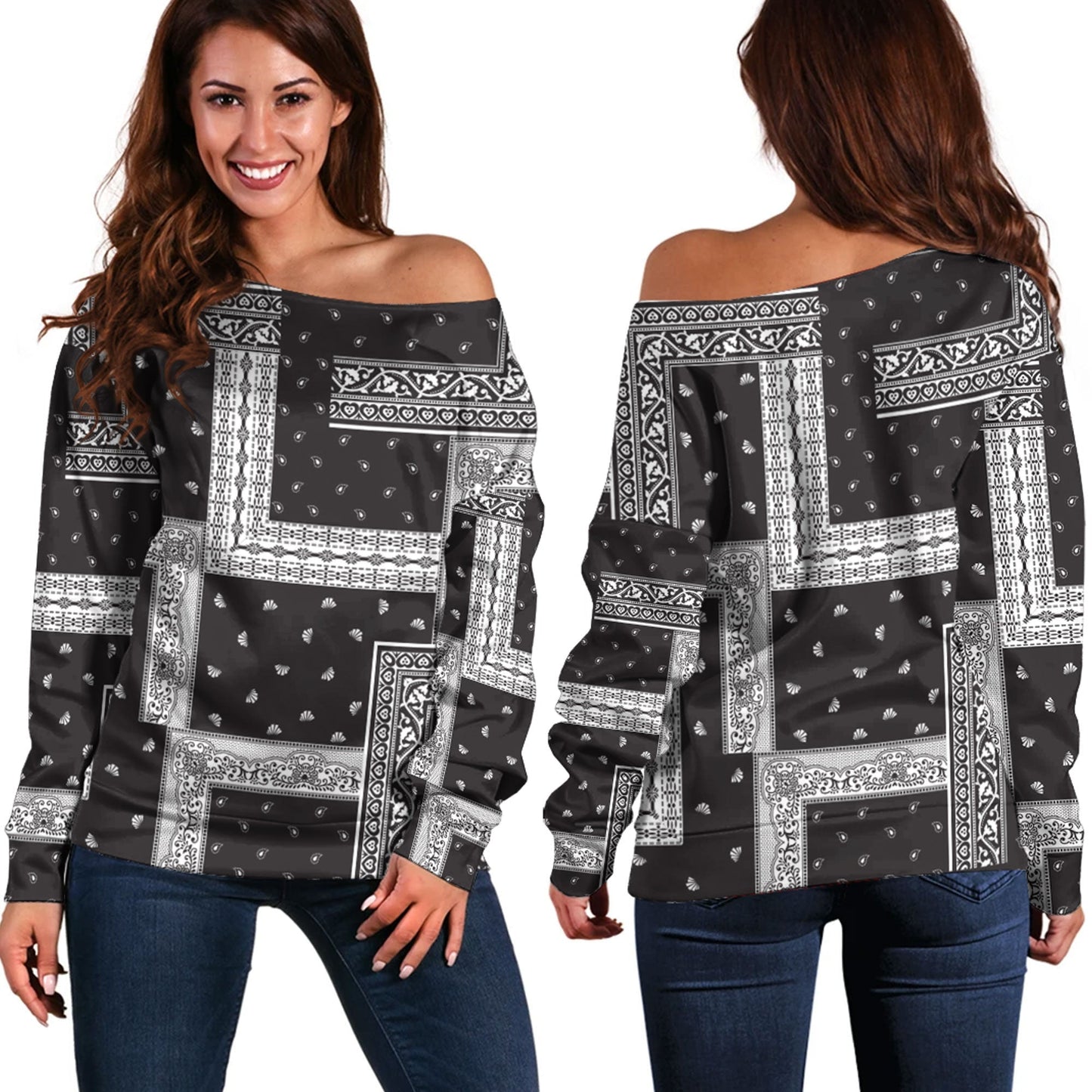 Paisley Bandana Pattern Seamless Off Shoulder Sweaters Ver.137 RLT13