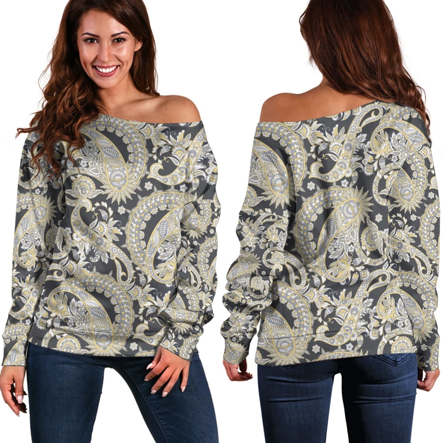 Paisley Bandana Pattern Seamless Off Shoulder Sweaters Ver.192 RLT13