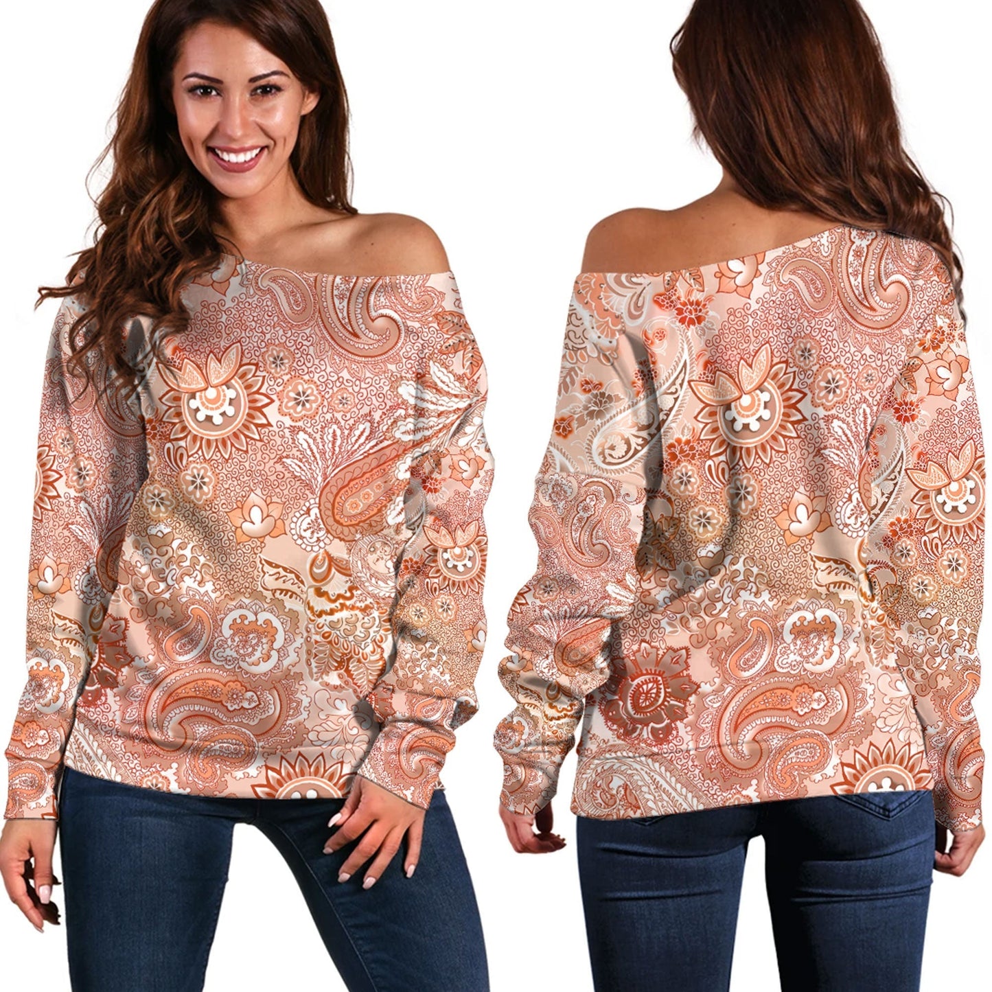 Paisley Bandana Pattern Seamless Off Shoulder Sweaters Ver.139 RLT13
