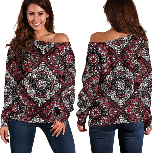 Paisley Bandana Pattern Seamless Off Shoulder Sweaters Ver.173 RLT13