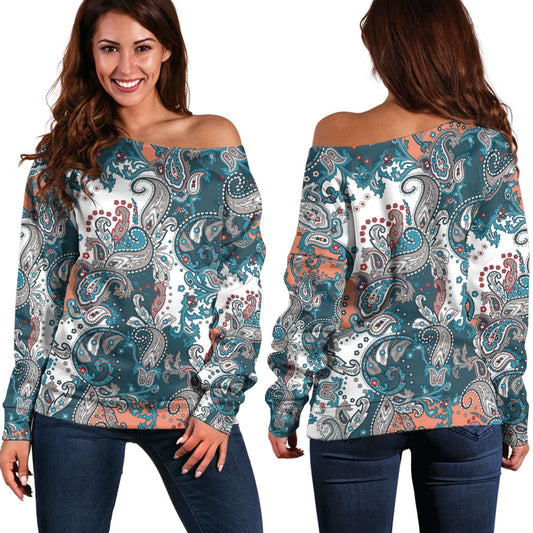 Paisley Bandana Pattern Seamless Off Shoulder Sweaters Ver.179 RLT13