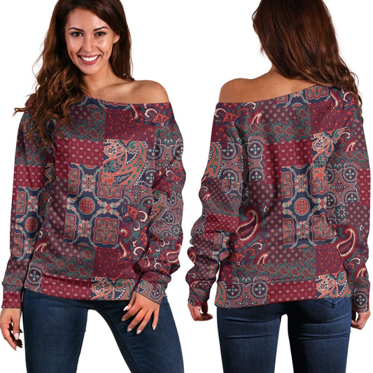 Paisley Bandana Pattern Seamless Off Shoulder Sweaters Ver.166 RLT13