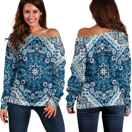 Paisley Bandana Pattern Seamless Off Shoulder Sweaters Ver.168 RLT13