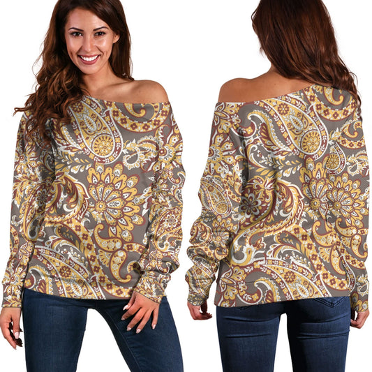 Paisley Bandana Pattern Seamless Off Shoulder Sweaters Ver.131 RLT13