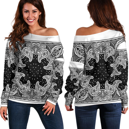 Paisley Bandana Pattern Seamless Off Shoulder Sweaters Ver.102 RLT13