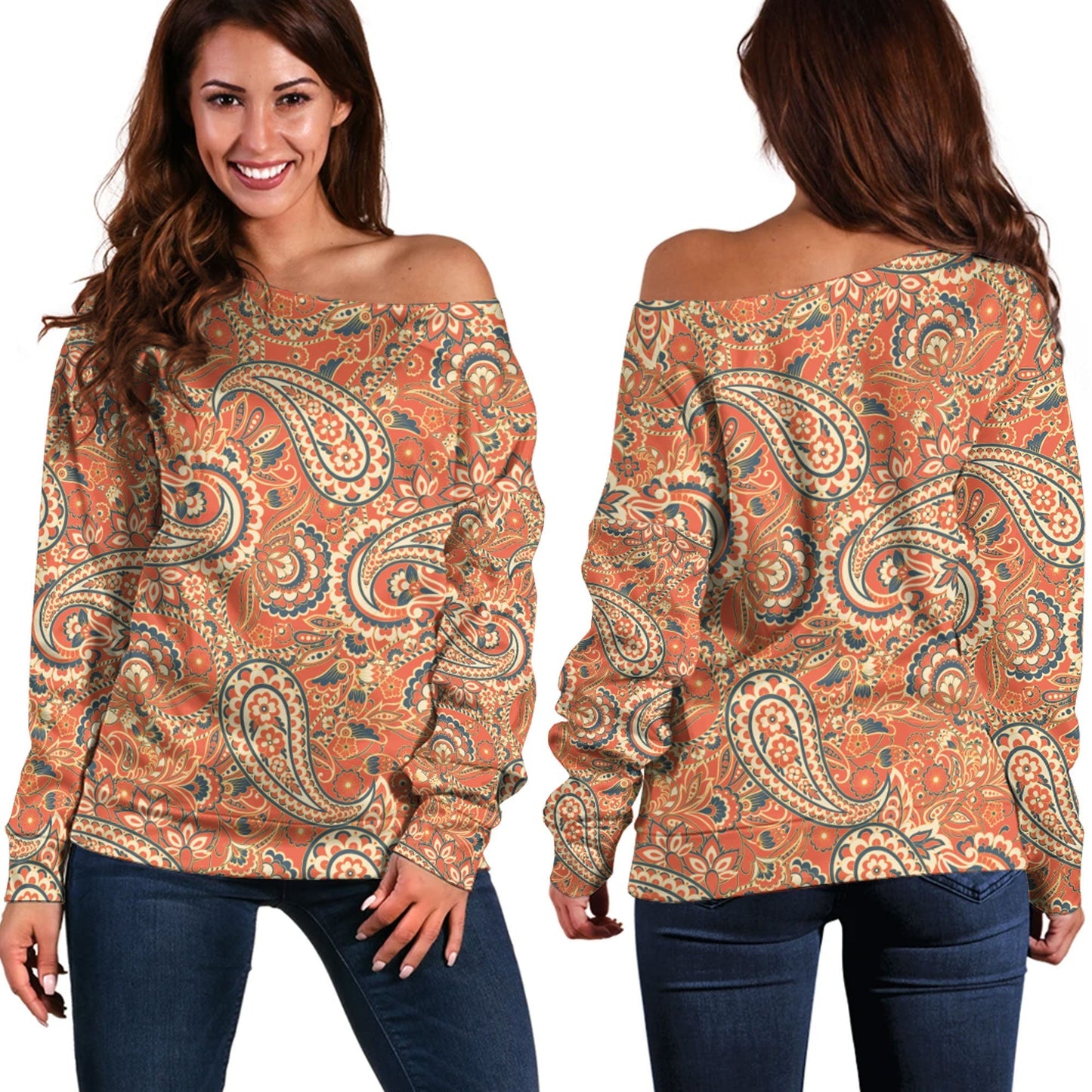 Paisley Bandana Pattern Seamless Off Shoulder Sweaters Ver.154 RLT13