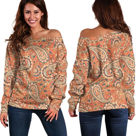 Paisley Bandana Pattern Seamless Off Shoulder Sweaters Ver.154 RLT13