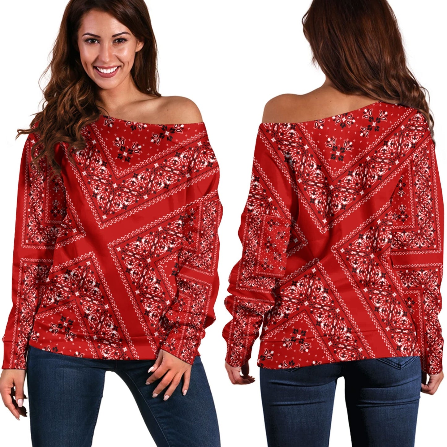 Paisley Bandana Pattern Seamless Off Shoulder Sweaters Ver.151 RLT13