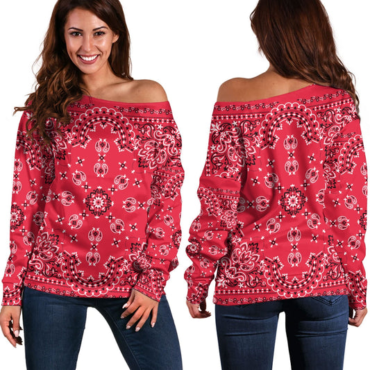 Paisley Bandana Pattern Seamless Off Shoulder Sweaters Ver.175 RLT13