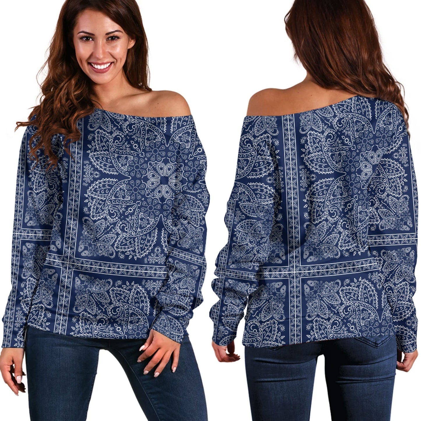 Paisley Bandana Pattern Seamless Off Shoulder Sweaters Ver.206 RLT13