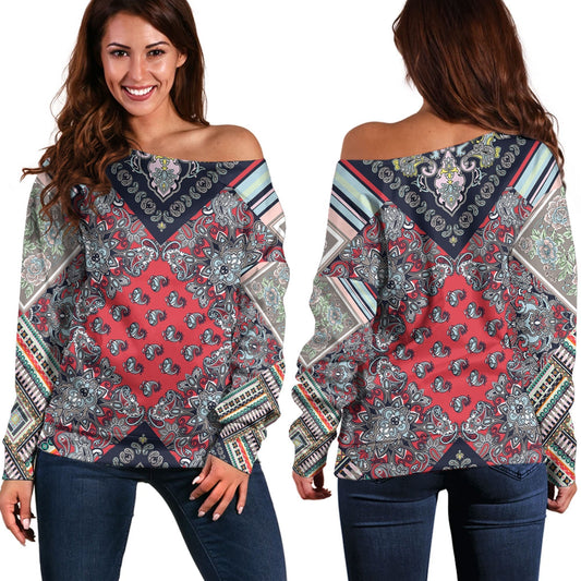Paisley Bandana Pattern Seamless Off Shoulder Sweaters Ver.176 RLT13