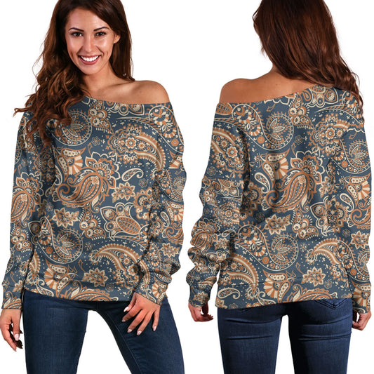 Paisley Bandana Pattern Seamless Off Shoulder Sweaters Ver.146 RLT13
