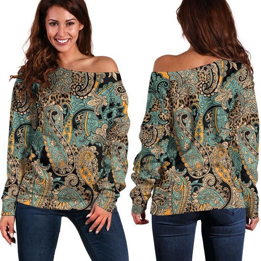 Paisley Bandana Pattern Seamless Off Shoulder Sweaters Ver.124 RLT13