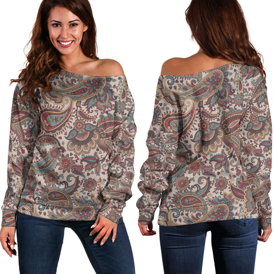 Paisley Bandana Pattern Seamless Off Shoulder Sweaters Ver.177 RLT13