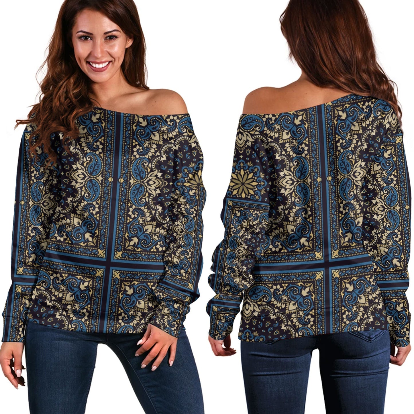 Paisley Bandana Pattern Seamless Off Shoulder Sweaters Ver.150 RLT13
