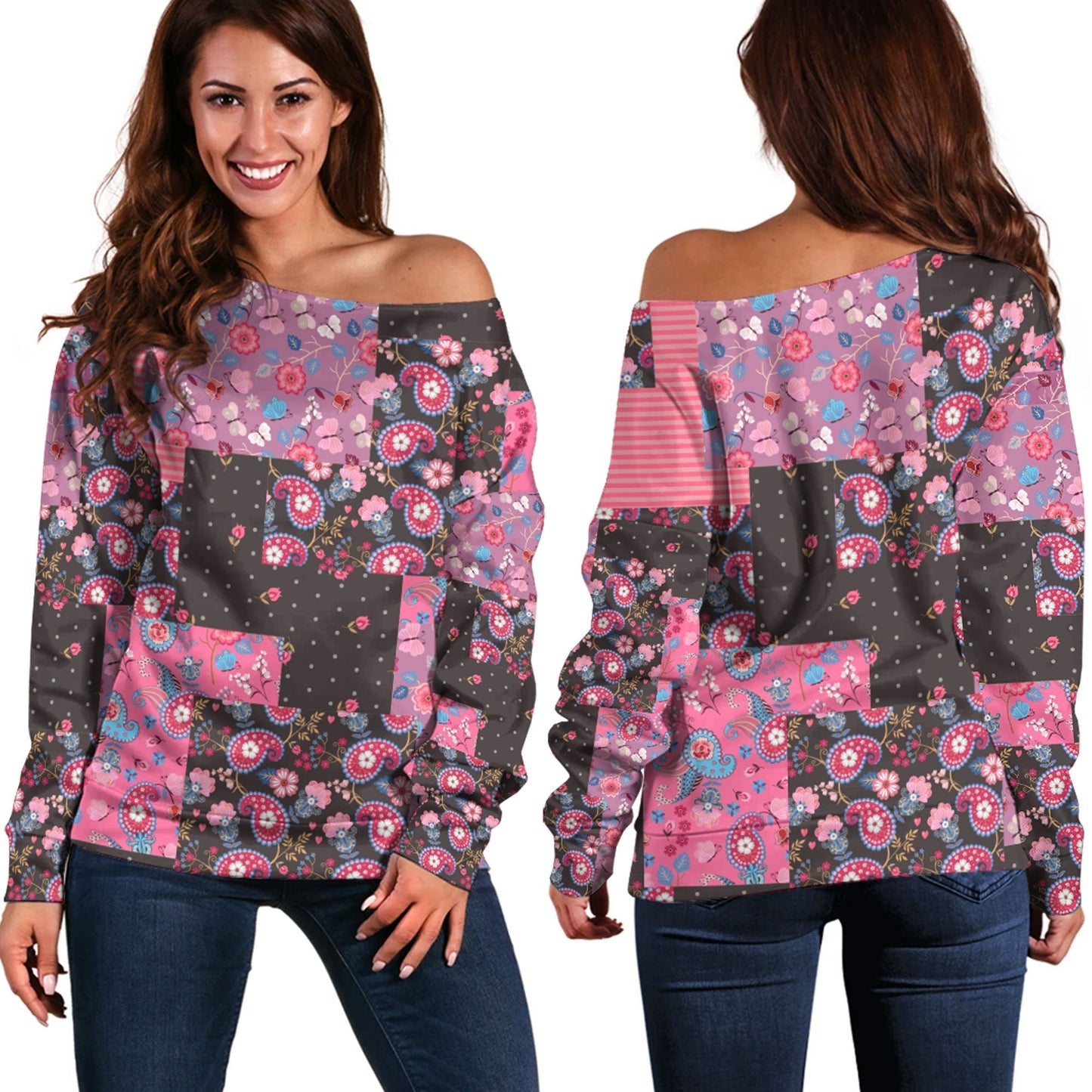 Paisley Bandana Pattern Seamless Off Shoulder Sweaters Ver.167 RLT13