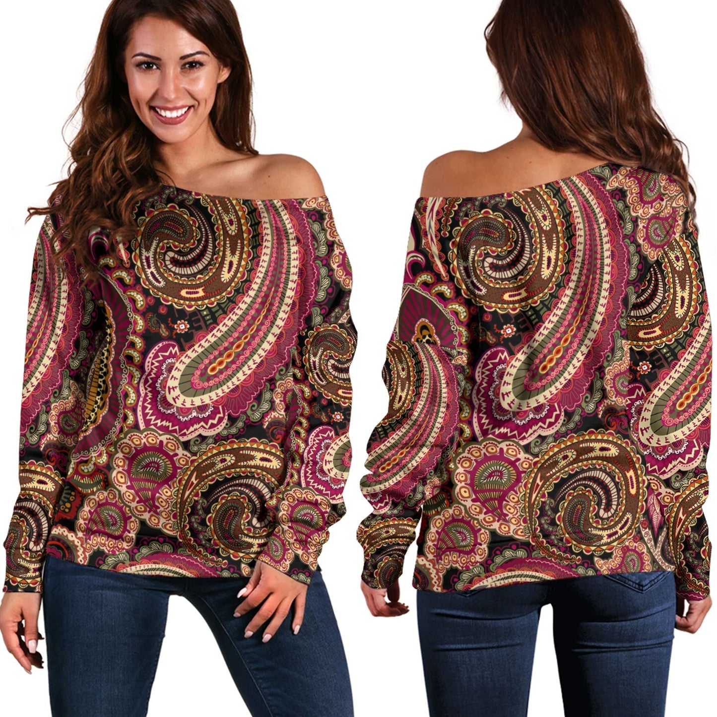 Paisley Bandana Pattern Seamless Off Shoulder Sweaters Ver.158 RLT13