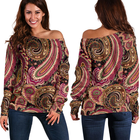 Paisley Bandana Pattern Seamless Off Shoulder Sweaters Ver.158 RLT13
