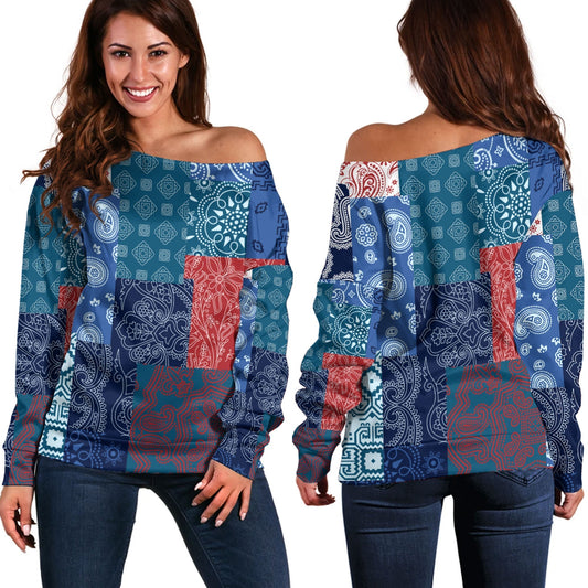 Paisley Bandana Pattern Seamless Off Shoulder Sweaters Ver.105 RLT13