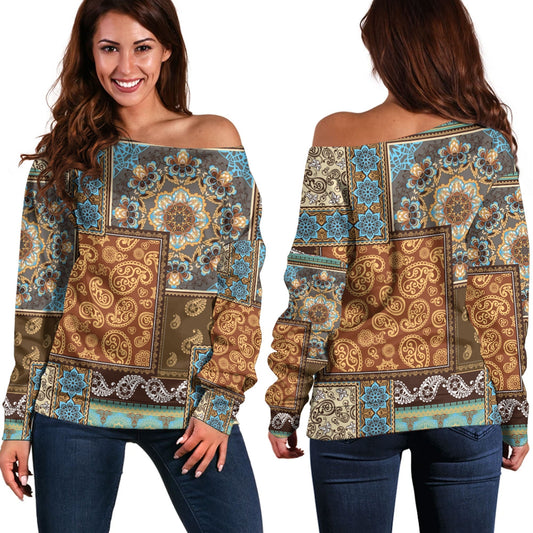 Paisley Bandana Pattern Seamless Off Shoulder Sweaters Ver.134 RLT13