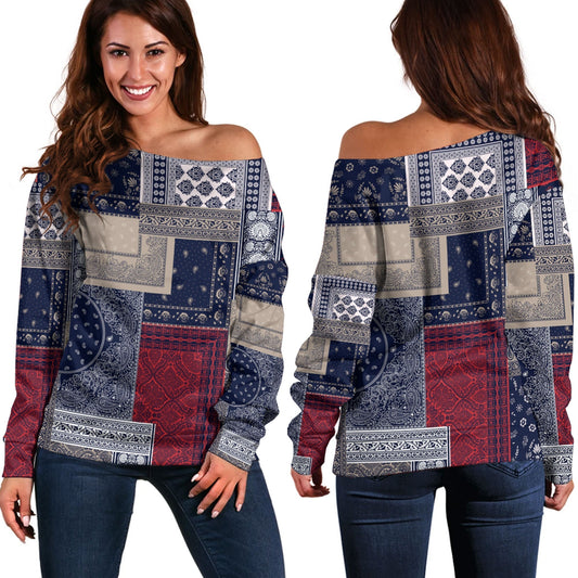Paisley Bandana Pattern Seamless Off Shoulder Sweaters Ver.143 RLT13