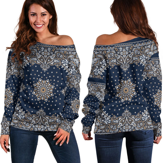 Paisley Bandana Pattern Seamless Off Shoulder Sweaters Ver.01 RLT13