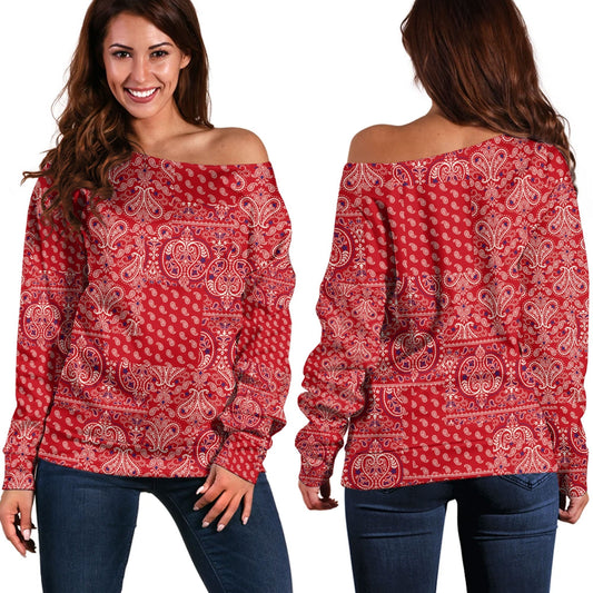 Paisley Bandana Pattern Seamless Off Shoulder Sweaters Ver.115 RLT13