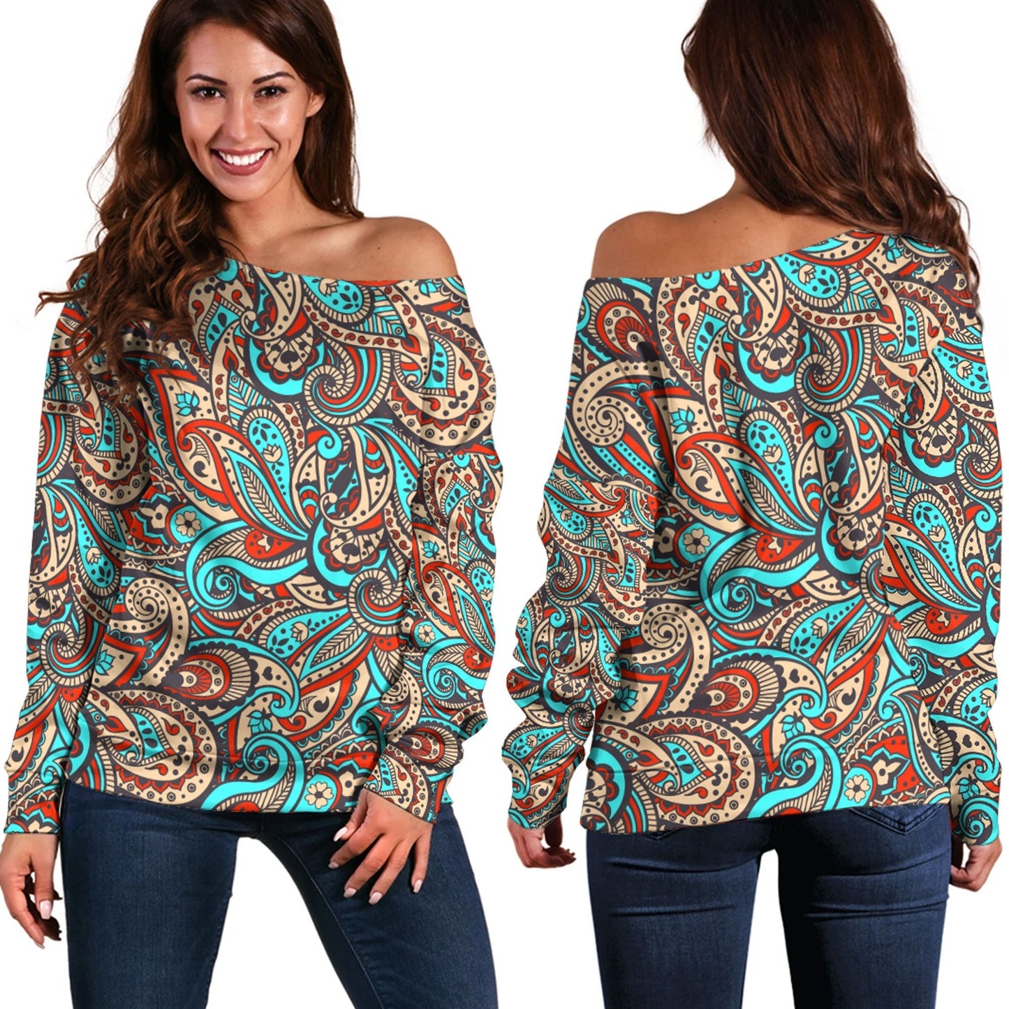 Paisley Bandana Pattern Seamless Off Shoulder Sweaters Ver.111 RLT13