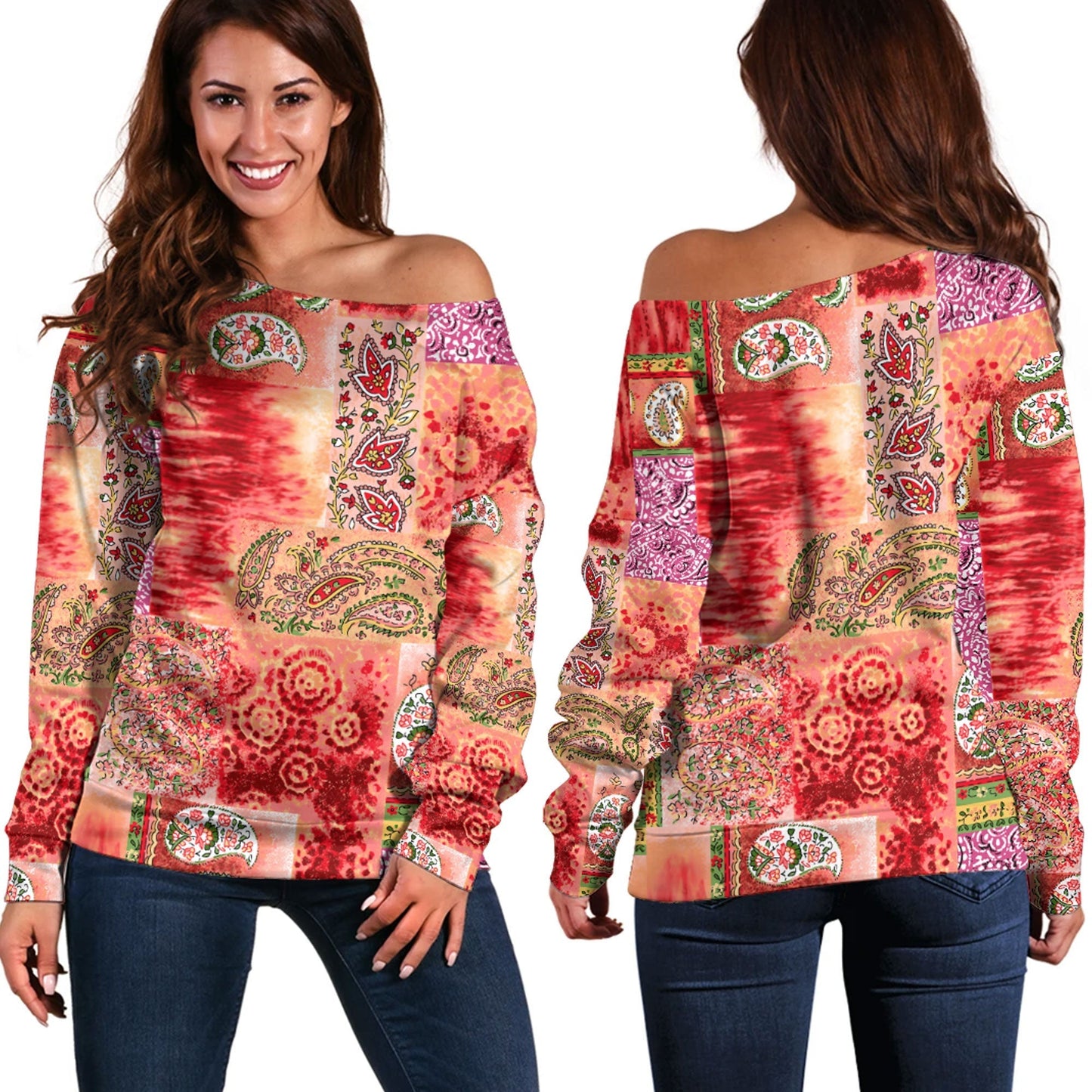Paisley Bandana Pattern Seamless Off Shoulder Sweaters Ver.121 RLT13