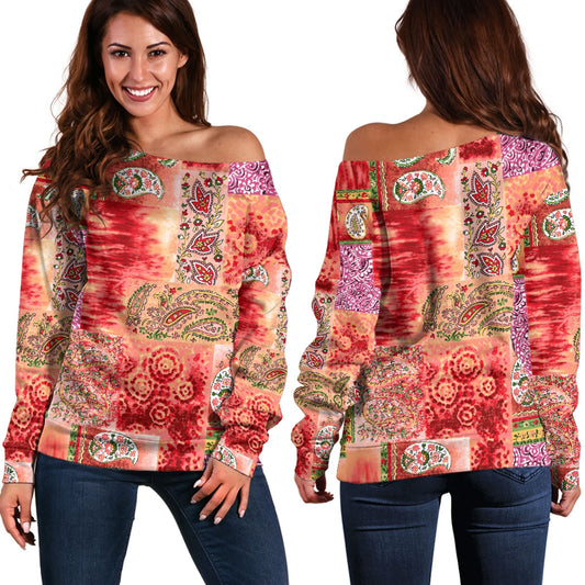 Paisley Bandana Pattern Seamless Off Shoulder Sweaters Ver.121 RLT13