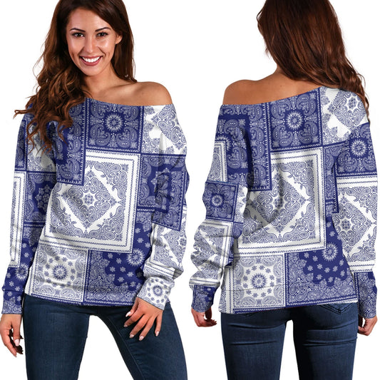 Paisley Bandana Pattern Seamless Off Shoulder Sweaters Ver.04 RLT13