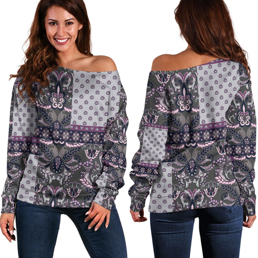Paisley Bandana Pattern Seamless Off Shoulder Sweaters Ver.15 RLT13