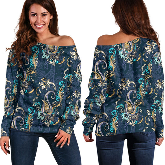 Paisley Bandana Pattern Seamless Off Shoulder Sweaters Ver.109 RLT13