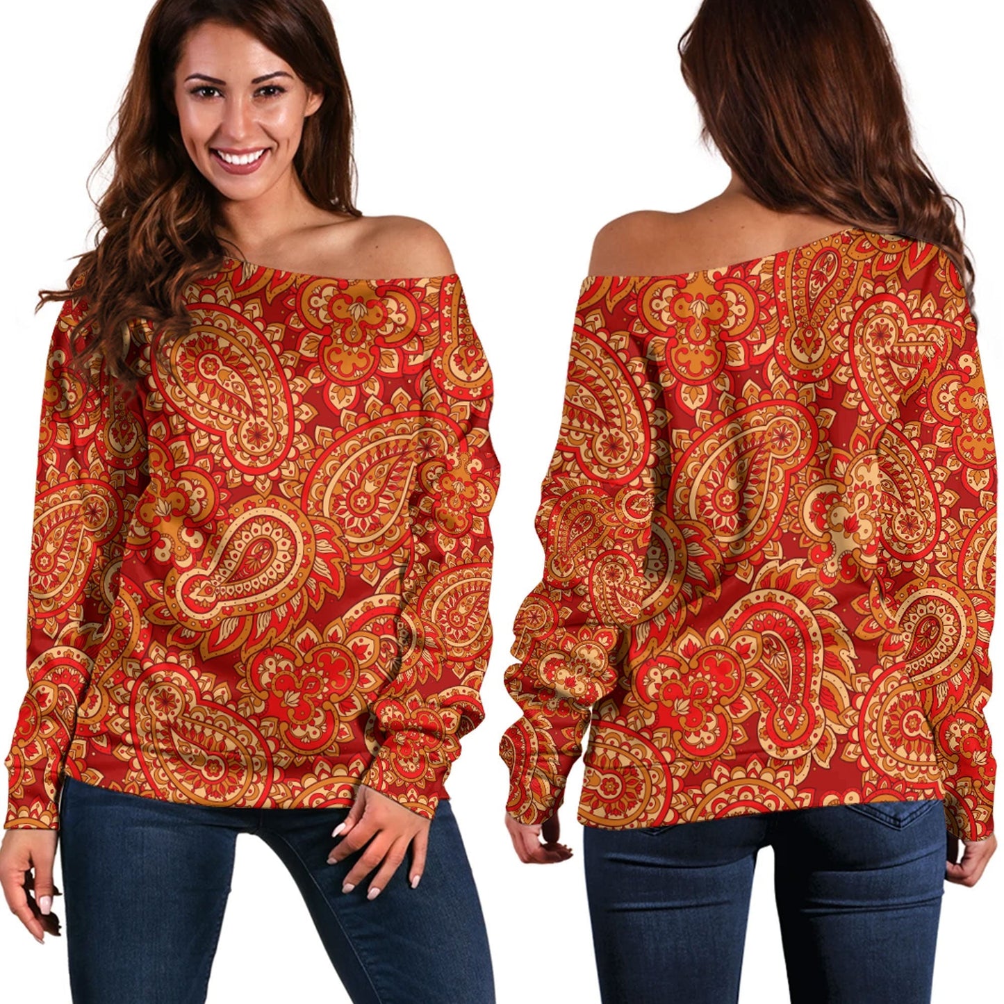 Paisley Bandana Pattern Seamless Off Shoulder Sweaters Ver.118 RLT13