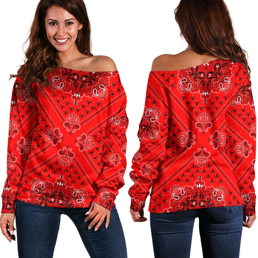 Paisley Bandana Pattern Seamless Off Shoulder Sweaters Ver.123 RLT13