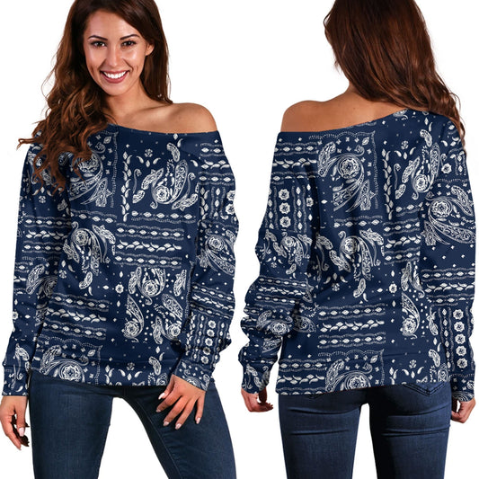 Paisley Bandana Pattern Seamless Off Shoulder Sweaters Ver.114 RLT13
