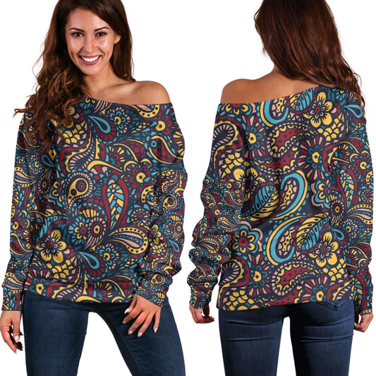 Paisley Bandana Pattern Seamless Off Shoulder Sweaters Ver.125 RLT13