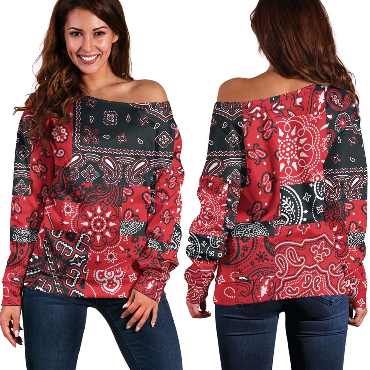 Paisley Bandana Pattern Seamless Off Shoulder Sweaters Ver.112 RLT13