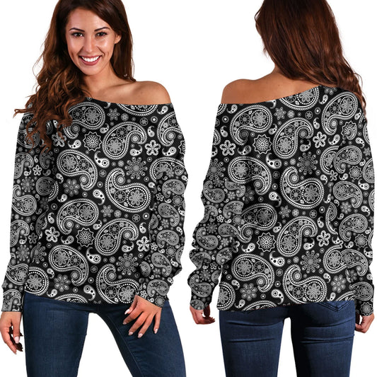 Paisley Bandana Pattern Seamless Off Shoulder Sweaters Ver.19 RLT13
