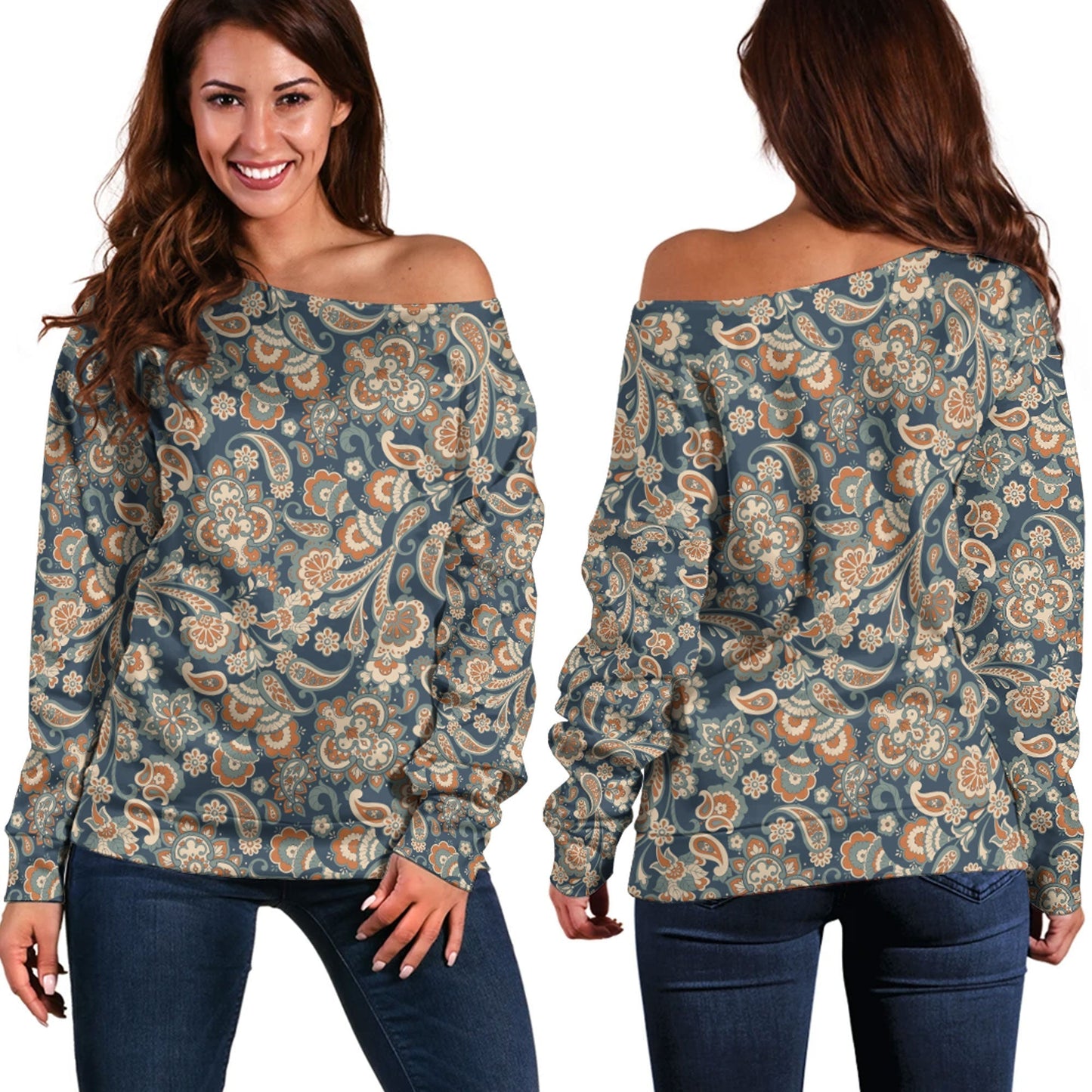 Paisley Bandana Pattern Seamless Off Shoulder Sweaters Ver.06 RLT13