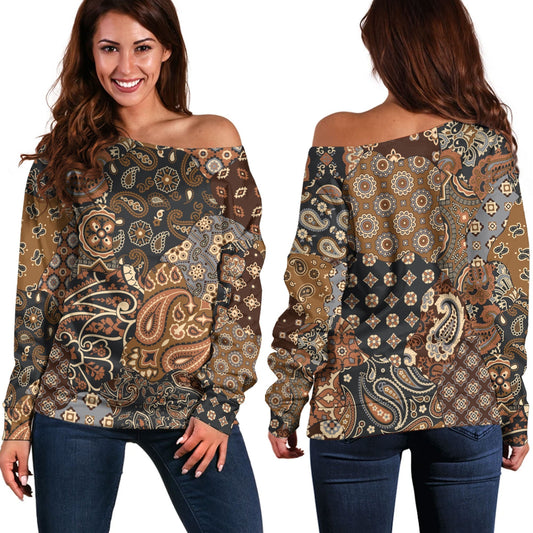 Paisley Bandana Pattern Seamless Off Shoulder Sweaters Ver.03 RLT13