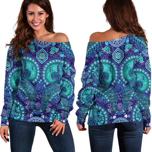 Paisley Bandana Pattern Seamless Off Shoulder Sweaters Ver.05 RLT13