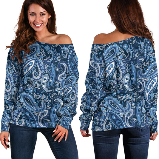 Paisley Bandana Pattern Seamless Off Shoulder Sweaters Ver.11 RLT13