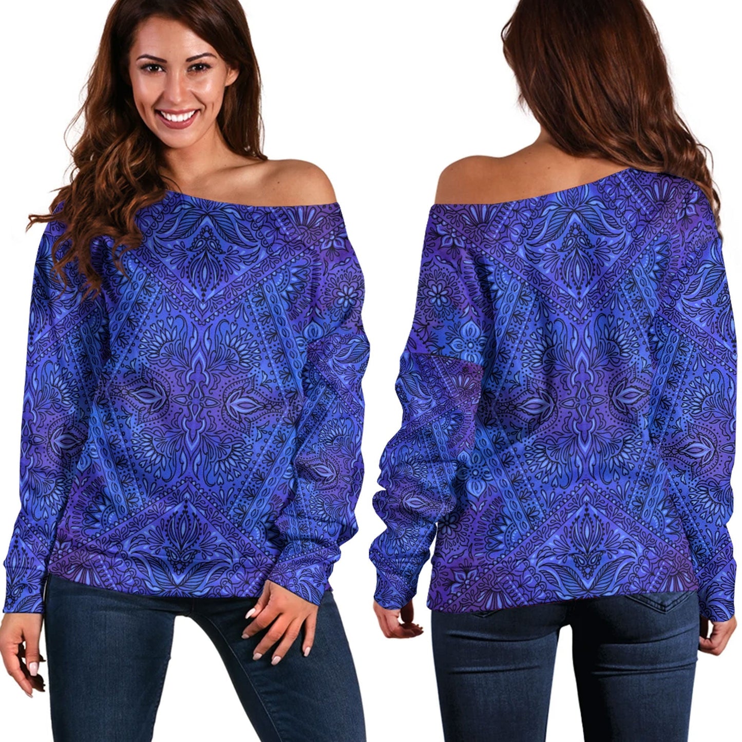 Paisley Bandana Pattern Seamless Off Shoulder Sweaters Ver.08 RLT13