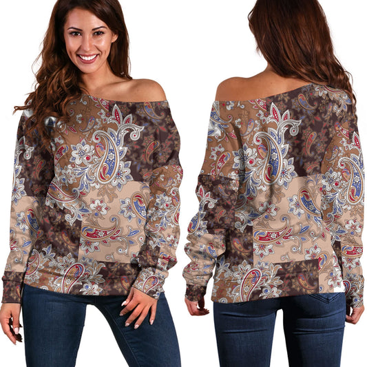 Paisley Bandana Pattern Seamless Off Shoulder Sweaters Ver.14 RLT13