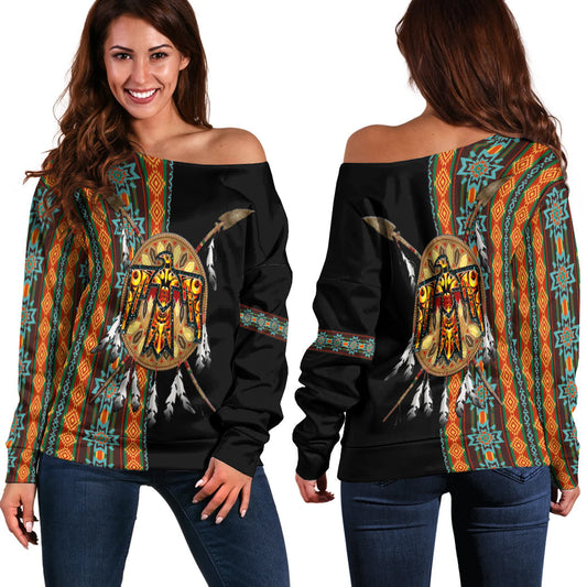 Native American Cherokee Thunderbird Heritage Women Off Shoulder Sweater LT12