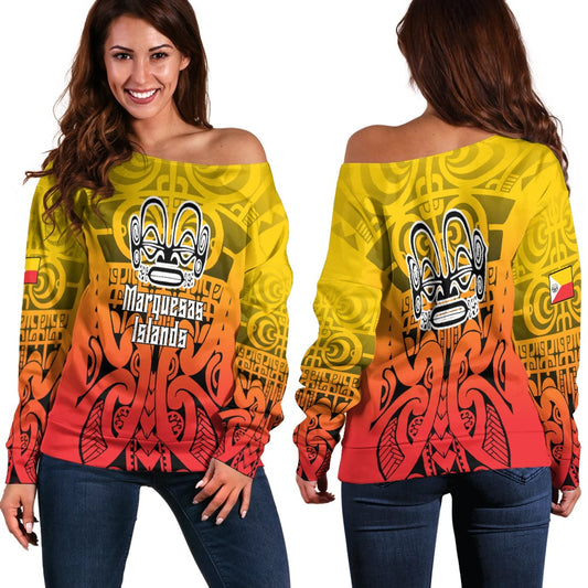 Marquesas Islands Marquesan Tattoo Women Off Shoulder Sweater LT12