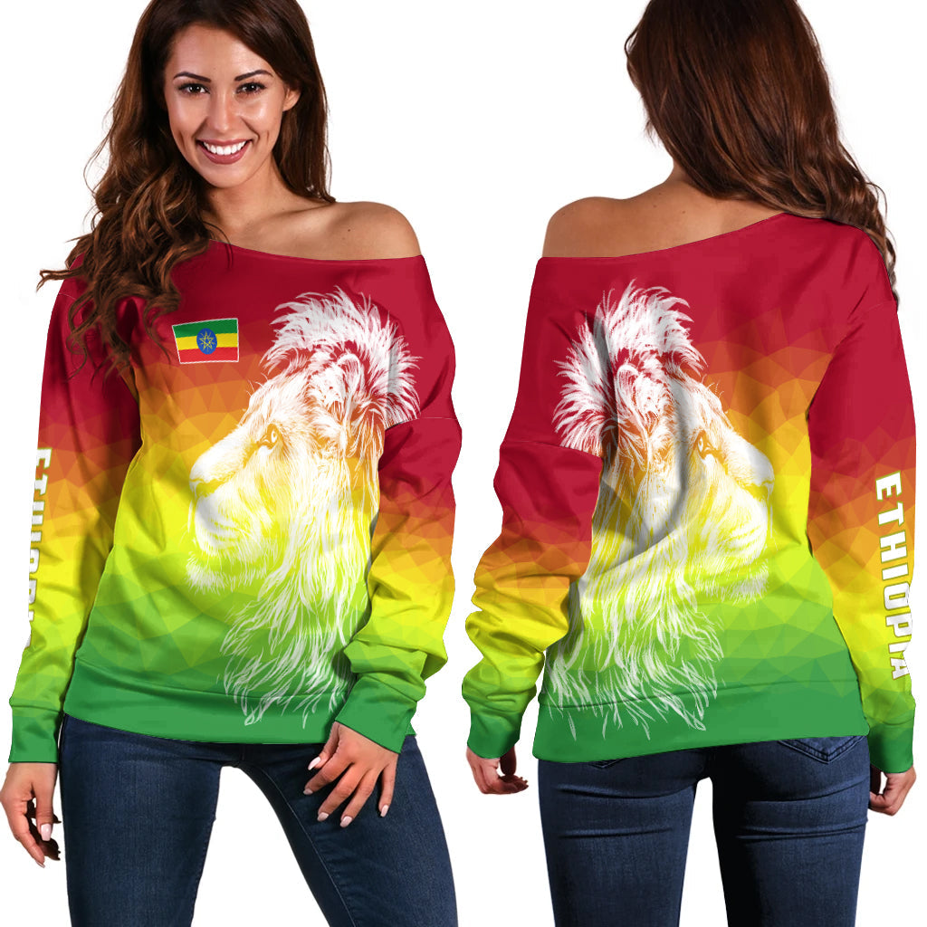 Ethiopia Off Shoulder Sweater Lion Ethiopian Style Flag LT13